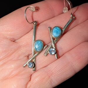 Elegant Larimar, Blue Topaz and Silver Earrings